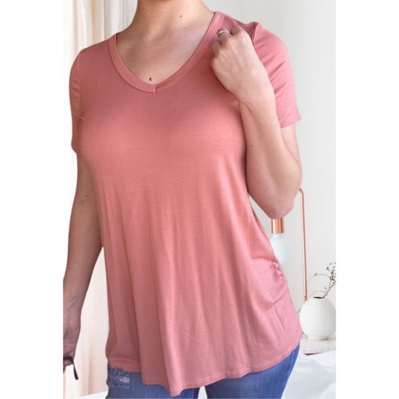 Modal V Neck Basic Tee Apricot - Picture 7 of 11